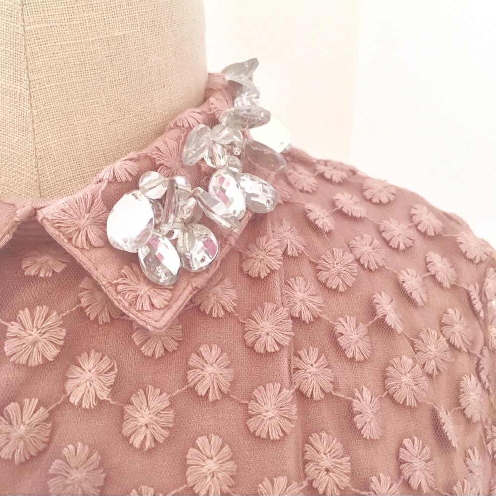 ASOS pink lace top, embellished collar, US 4 (S)